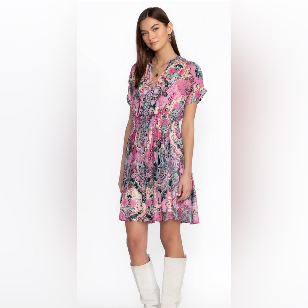 Johnny Was Pink Pleated Mini Sundress